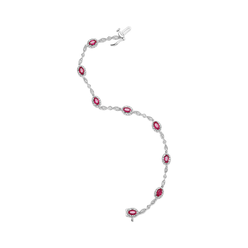 Bids.com 10K White Gold 4.5mm x 3mm Oval Ruby and Diamond Link Bracelet (H-I Color, SI1-SI2 Clarity)  - Size 7" Bracelets