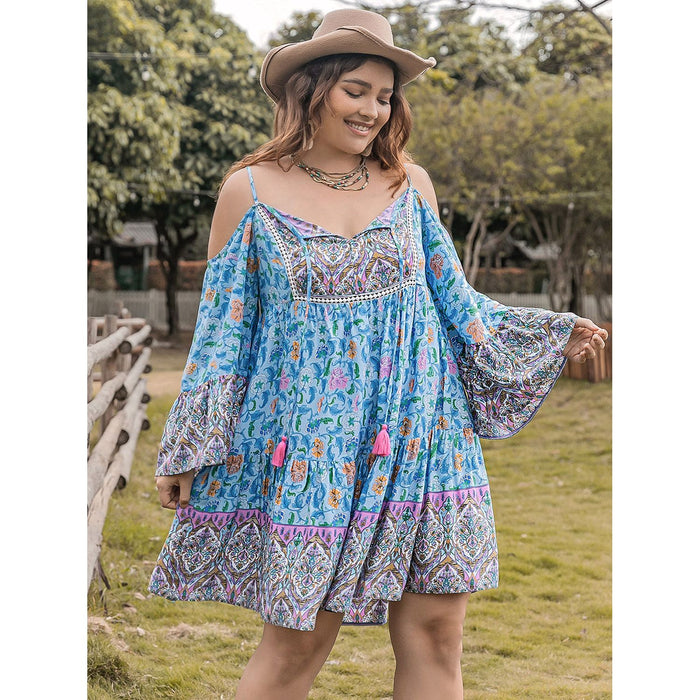 Plus Size Printed Long Sleeve Mini Dress