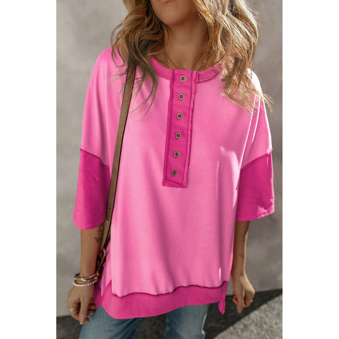 Exposed Seam Round Neck Half Sleeve T-Shirt