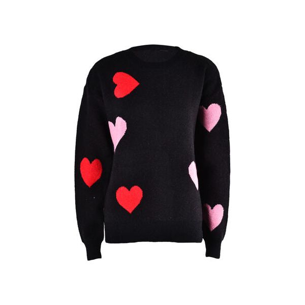 Heart Round Neck Droppped Shoulder Sweater