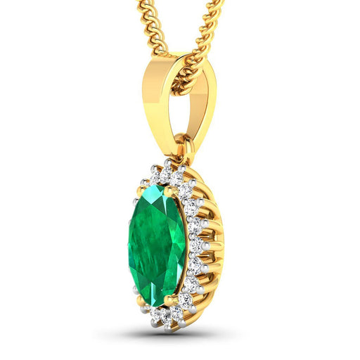 Bids.com 1.13 Carat Genuine Zambian Emerald and White Diamond 14K Yellow Gold Pendant Pendants