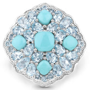 Bids.com 6.18 Carat Genuine Turquoise and Blue Topaz .925 Sterling Silver Ring Rings