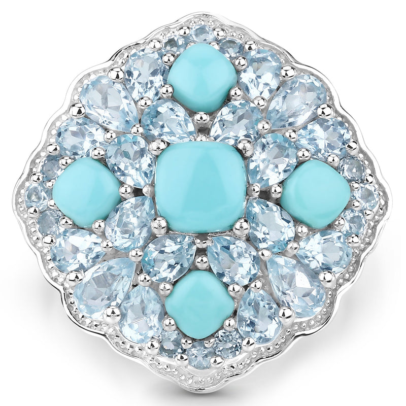 Bids.com 6.18 Carat Genuine Turquoise and Blue Topaz .925 Sterling Silver Ring Rings
