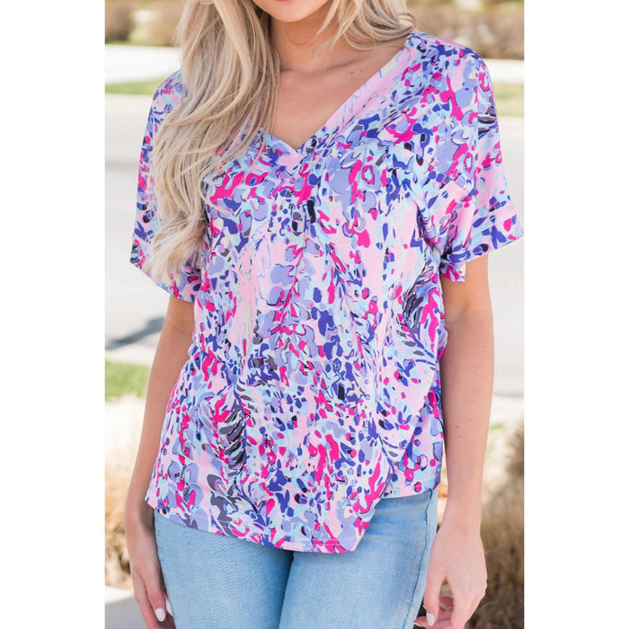 Printed V-Neck Short Sleeve T-Shirt