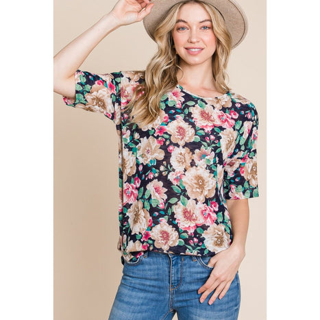 BOMBOM Floral Round Neck T-Shirt