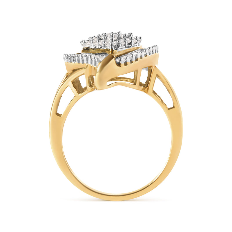 Bids.com 10K Yellow Gold 1 Cttw Round and Baguette Cut Diamond Ballerina Cluster Ring (H-I Color, SI2-I1 Clarity) Rings