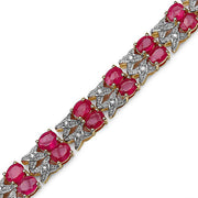 Bids.com 14K Yellow Gold Plated 18.32 Carat Genuine Glass Filled Ruby & White Diamond .925 Sterling Silver Bracelet Bracelets
