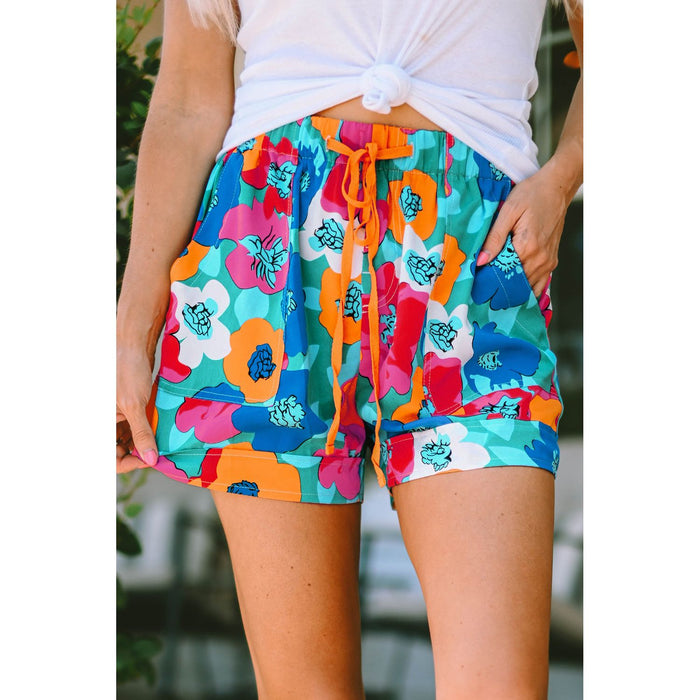 Drawstring Printed High Waist Shorts