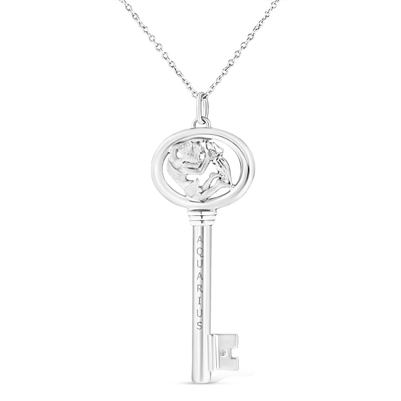 Bids.com .925 Sterling Silver Diamond Accent Virgo Zodiac Key 18" Pendant Necklace (K-L Color, I1-I2 Clarity) Necklaces