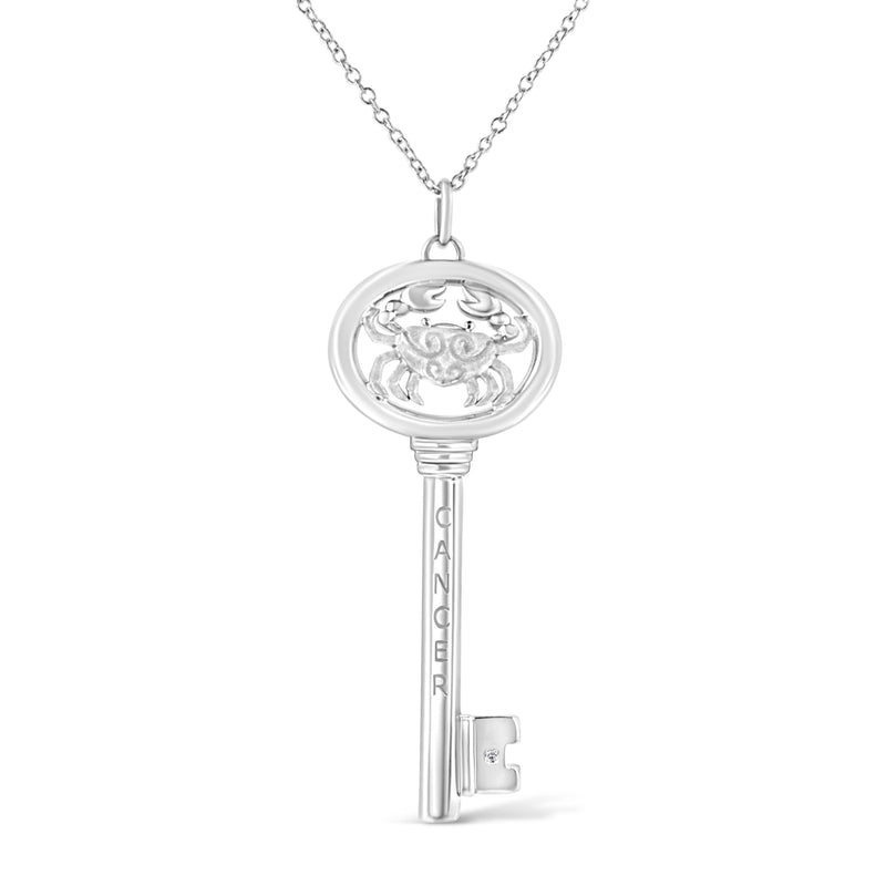 Bids.com .925 Sterling Silver Diamond Accent Virgo Zodiac Key 18" Pendant Necklace (K-L Color, I1-I2 Clarity) Necklaces