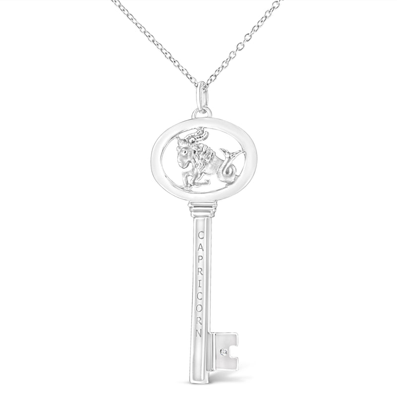 Bids.com .925 Sterling Silver Diamond Accent Virgo Zodiac Key 18" Pendant Necklace (K-L Color, I1-I2 Clarity) Necklaces