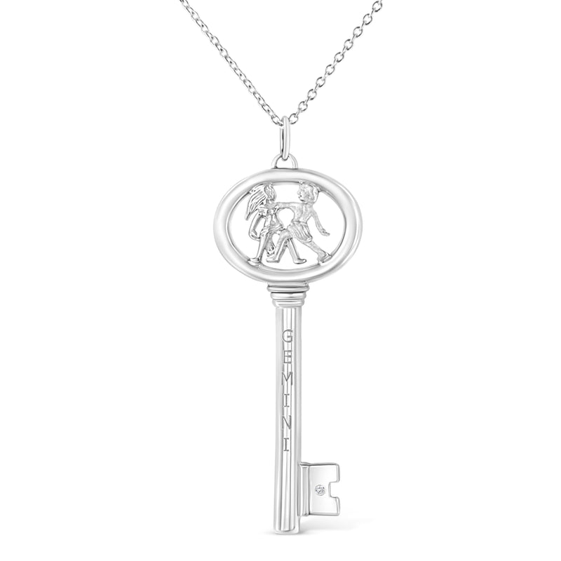 Bids.com .925 Sterling Silver Diamond Accent Virgo Zodiac Key 18" Pendant Necklace (K-L Color, I1-I2 Clarity) Necklaces