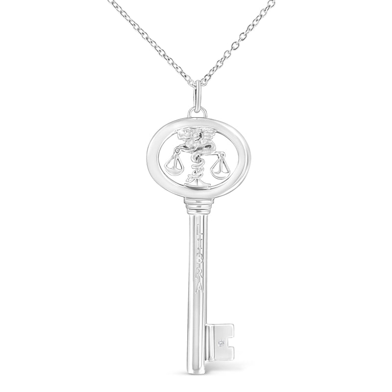 Bids.com .925 Sterling Silver Diamond Accent Virgo Zodiac Key 18" Pendant Necklace (K-L Color, I1-I2 Clarity) Necklaces