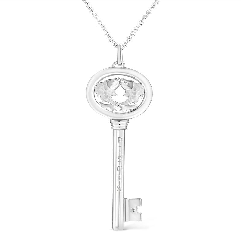Bids.com .925 Sterling Silver Diamond Accent Virgo Zodiac Key 18" Pendant Necklace (K-L Color, I1-I2 Clarity) Necklaces