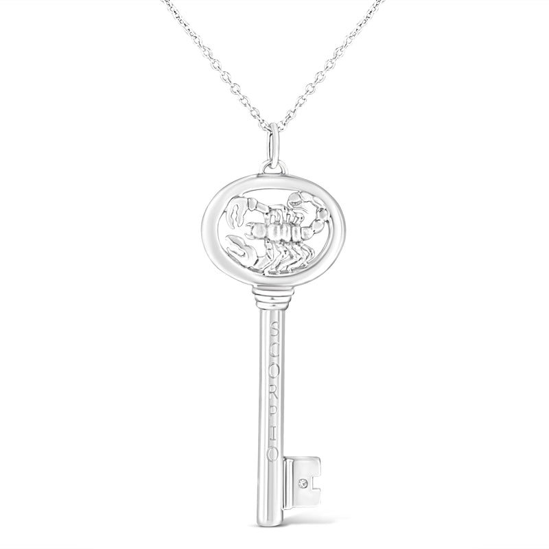Bids.com .925 Sterling Silver Diamond Accent Virgo Zodiac Key 18" Pendant Necklace (K-L Color, I1-I2 Clarity) Necklaces