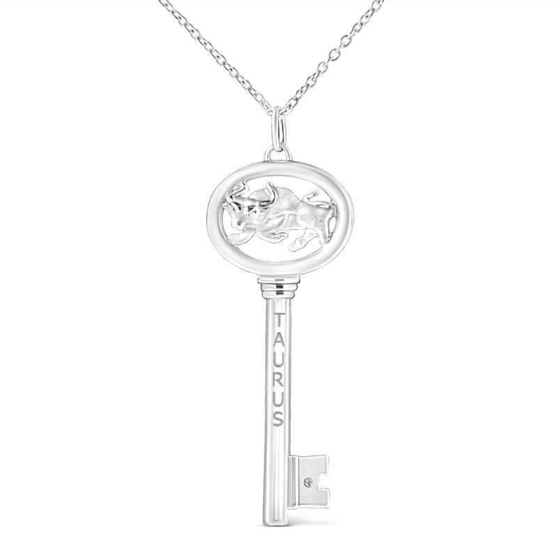 Bids.com .925 Sterling Silver Diamond Accent Virgo Zodiac Key 18" Pendant Necklace (K-L Color, I1-I2 Clarity) Necklaces