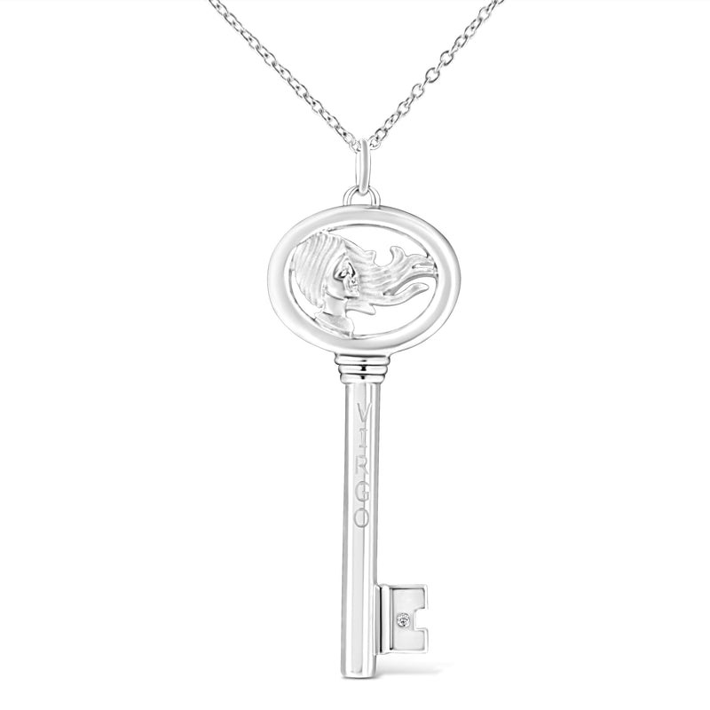 Bids.com .925 Sterling Silver Diamond Accent Virgo Zodiac Key 18" Pendant Necklace (K-L Color, I1-I2 Clarity) Necklaces