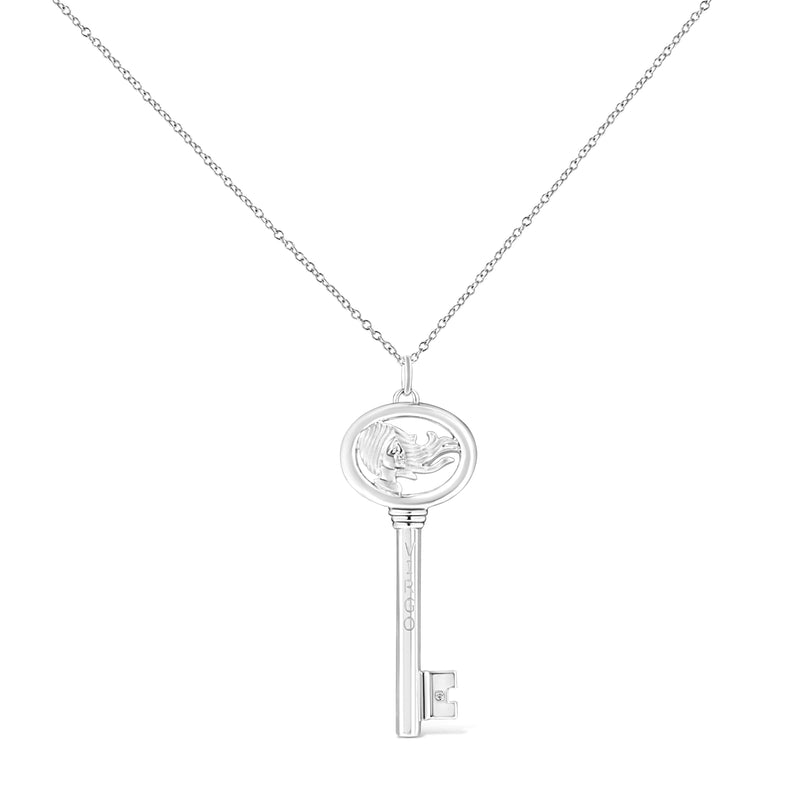 Bids.com .925 Sterling Silver Diamond Accent Virgo Zodiac Key 18" Pendant Necklace (K-L Color, I1-I2 Clarity) Necklaces