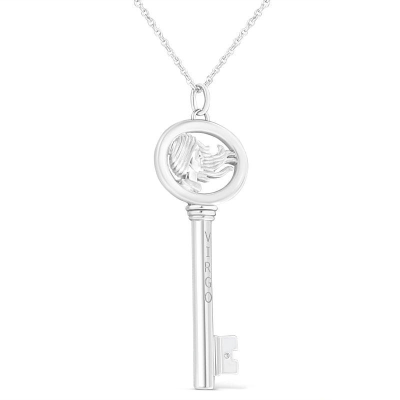 Bids.com .925 Sterling Silver Diamond Accent Virgo Zodiac Key 18" Pendant Necklace (K-L Color, I1-I2 Clarity) Necklaces