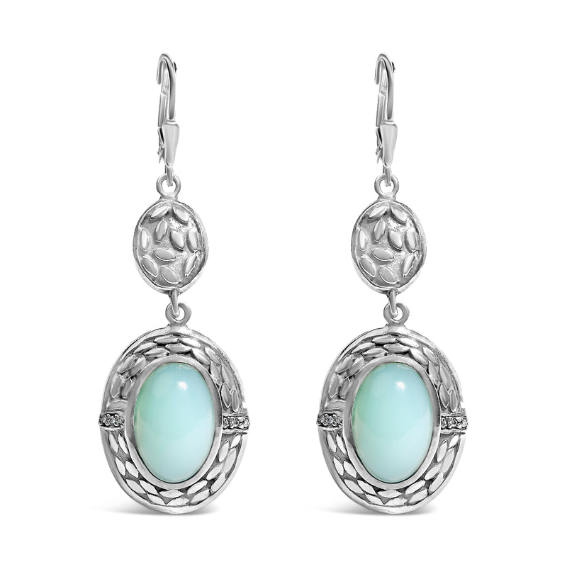 Bids.com .925 Sterling Silver Chalcedony Diamond Accent Drop and Dangle Earring (K-L Color, I1-I2 Clarity) Earrings