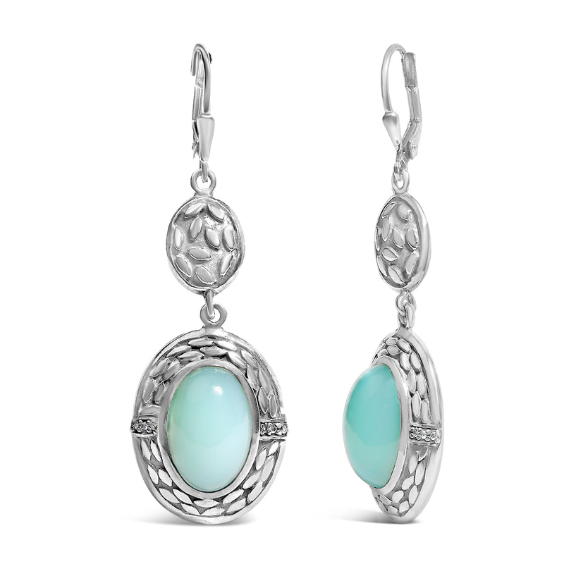 Bids.com .925 Sterling Silver Chalcedony Diamond Accent Drop and Dangle Earring (K-L Color, I1-I2 Clarity) Earrings