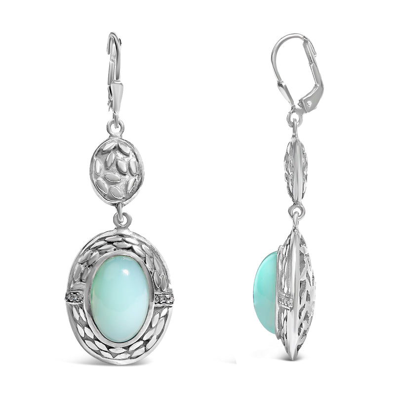 Bids.com .925 Sterling Silver Chalcedony Diamond Accent Drop and Dangle Earring (K-L Color, I1-I2 Clarity) Earrings