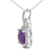 Bids.com .925 Sterling Silver 10X10 MM Cushion Purple Amethyst and Diamond Accent Halo 18" Pendant Necklace (I-J Color, I1-I2 Clarity) Necklaces