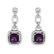 Bids.com .925 Sterling Silver 6x6MM Cushion Shaped Natural Purple Amethyst and Diamond Accent Drop and Dangle Earrings (I-J Color, I1-I2 Clarity) Earrings