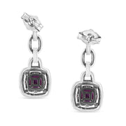 Bids.com .925 Sterling Silver 6x6MM Cushion Shaped Natural Purple Amethyst and Diamond Accent Drop and Dangle Earrings (I-J Color, I1-I2 Clarity) Earrings