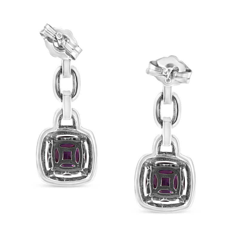Bids.com .925 Sterling Silver 6x6MM Cushion Shaped Natural Purple Amethyst and Diamond Accent Drop and Dangle Earrings (I-J Color, I1-I2 Clarity) Earrings