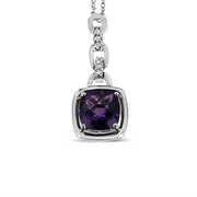 Bids.com .925 Sterling Silver 6x6MM Cushion Shaped Natural Purple Amethyst and Diamond Accented Bale 18" Inch Pendant Necklace (I-J Color, I1-I2 Clarity) Necklaces