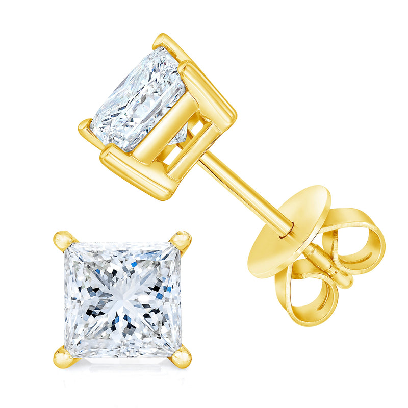 Bids.com 14K Yellow Gold 1/4 Cttw Princess-Cut Square Near Colorless Diamond Classic 4-Prong Solitaire Stud Earrings (H-I Color, I1-I2 Clarity) Earrings