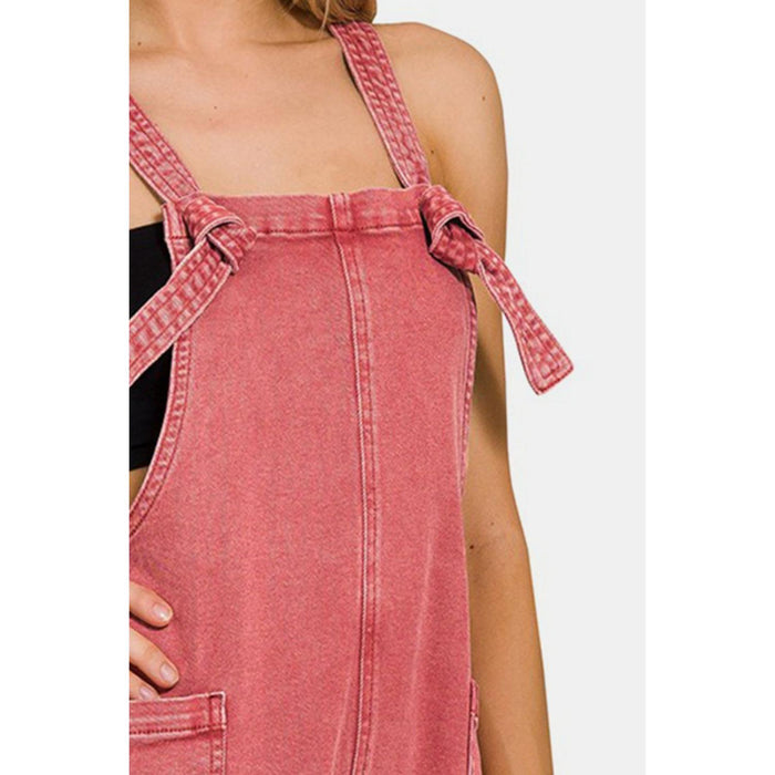 Zenana Washed Knot Strap Rompers