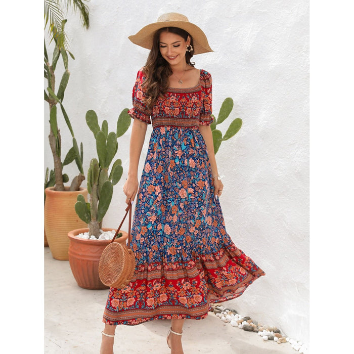 Floral Flounce Sleeve Midi Dress