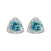 Bids.com .925 Sterling Silver 6x6 mm Trillion Cut Blue Topaz Gemstone and Diamond Accent Stud Earring (I-J Color, I1-I2 Clarity) Earrings