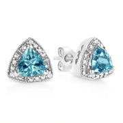 Bids.com .925 Sterling Silver 6x6 mm Trillion Cut Blue Topaz Gemstone and Diamond Accent Stud Earring (I-J Color, I1-I2 Clarity) Earrings