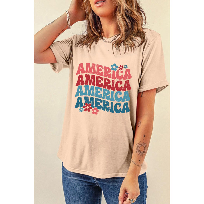 AMERICA Round Neck Short Sleeve T-Shirt