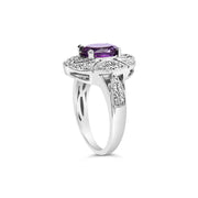 Bids.com .925 Sterling Silver 9x7mm Oval Purple Amethyst and Diamond Accent Art Deco Style Cocktail Ring (I-J Color, I1-I2 Clarity) - Size 6 Rings