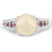 Bids.com 2.05 Carat Genuine Ethiopian Opal, Pink Tourmaline and White Topaz .925 Sterling Silver Ring Rings