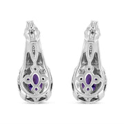 Bids.com .925 Sterling Silver 8x6 MM Natural Oval Purple Amethyst Gemstone and Diamond Accent Art Deco Style Drop and Dangle Earrings (I-J Color, I1-I2 Clarity) Earrings