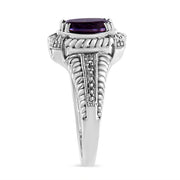 Bids.com .925 Sterling Silver Prong Set Natural Oval Shape 9X7 MM Purple Amethyst Solitaire and Diamond Accent Ring (I-J Color, I1-I2 Clarity) - Ring Size 7 Rings