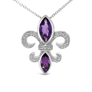 Bids.com .925 Sterling Silver Purple Amethyst Marquise and Diamond Accent Fleur De Lis Pendant Necklace (H-I Color, SI1-SI2 Clarity) - Size 18" Necklaces