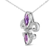 Bids.com .925 Sterling Silver Purple Amethyst Marquise and Diamond Accent Fleur De Lis Pendant Necklace (H-I Color, SI1-SI2 Clarity) - Size 18" Necklaces