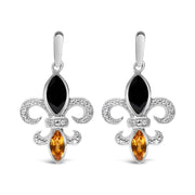 Bids.com .925 Sterling Silver Marquise Cut Onyx and Citrine with Diamond Accent Fleur De Lis Drop Stud Earrings (H-I Color, SI1-SI2 Clarity) Earrings
