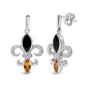 Bids.com .925 Sterling Silver Marquise Cut Onyx and Citrine with Diamond Accent Fleur De Lis Drop Stud Earrings (H-I Color, SI1-SI2 Clarity) Earrings