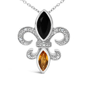 Bids.com .925 Sterling Silver Marquise Onyx and Citrine and Diamond Accent Fleur De Lis Pendant Necklace (H-I Color, SI1-SI2 Clarity) - 18" Necklaces