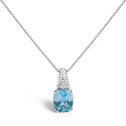 Bids.com .925 Sterling Silver Blue Topaz and Diamond Accent Textured Pendant Necklace - 18" Inches Necklaces