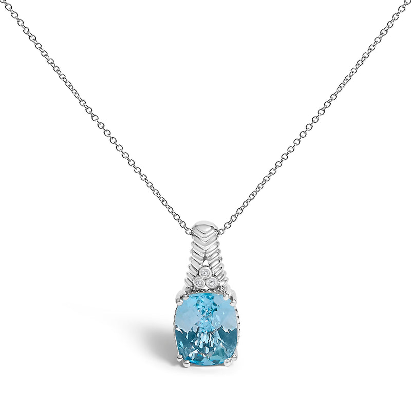 Bids.com .925 Sterling Silver Blue Topaz and Diamond Accent Textured Pendant Necklace - 18" Inches Necklaces