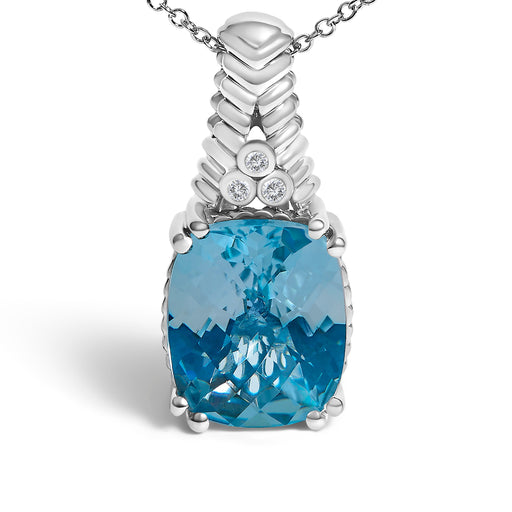 Bids.com .925 Sterling Silver Blue Topaz and Diamond Accent Textured Pendant Necklace - 18" Inches Necklaces