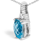 Bids.com .925 Sterling Silver Blue Topaz and Diamond Accent Textured Pendant Necklace - 18" Inches Necklaces